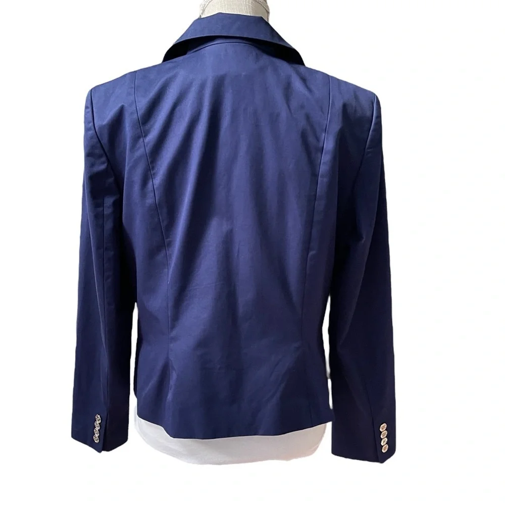 Ralph Lauren Navy Blue Silk‎ Blend Button Front Jacket & Silver Button Size: 14